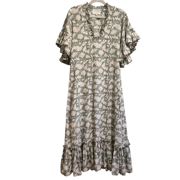 LIDO Dresses & Skirts - Lido Aegina Cotton sage floral peasant flutter sleeve maxi dress, size Medium